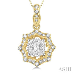 1/4 Ctw Star Lattice Lovebright Round Cut Diamond Pendant With Chain in 14K Yellow and White Gold