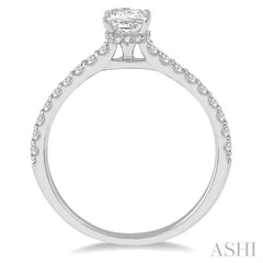 1/2 ctw Round Cut Diamond Engagement Ring With 1/4 ct Princess Cut Center Stone in 14K White Gold