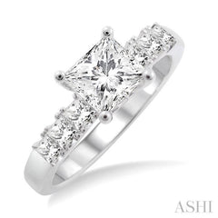 1 ctw Diamond Engagement Ring with 5/8 ct Princess Cut Center Stone in 14K White Gold