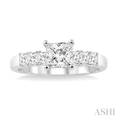 1 ctw Diamond Engagement Ring with 5/8 ct Princess Cut Center Stone in 14K White Gold