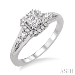 1/2 ctw Diamond Engagement Ring with 1/4 ct Princess Cut Center Stone in 14K White Gold