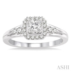 1/2 ctw Diamond Engagement Ring with 1/4 ct Princess Cut Center Stone in 14K White Gold