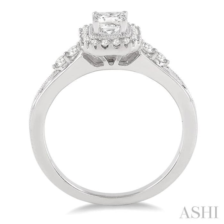 1/2 ctw Diamond Engagement Ring with 1/4 ct Princess Cut Center Stone in 14K White Gold