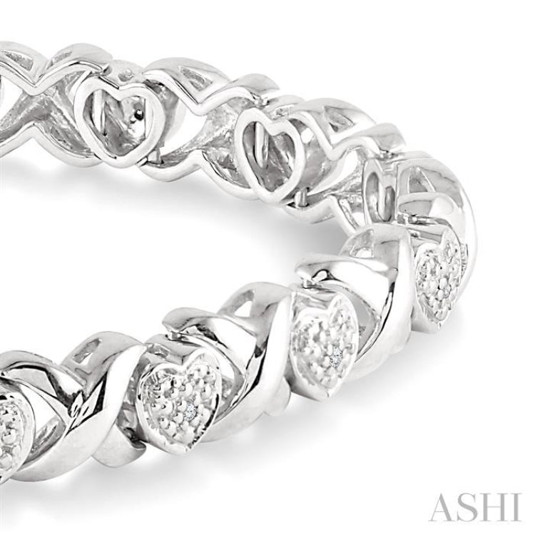 1/10 Ctw 'X' and Heart Shape Single Cut Diamond Bracelet in Sterling Silver
