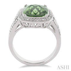 10x10 MM Cushion Shape Green Amethyst and 1/20 Ctw Single Cut Diamond Ring in Sterling Silver