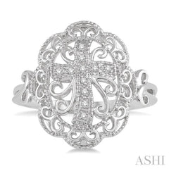 1/20 ctw Round Cut Diamond Cross In Oval Ring in Sterling Silver