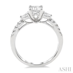 3/8 Ctw Emerald Shape Pear & Round Cut Diamond Semi-Mount Engagement Ring in 14K White Gold