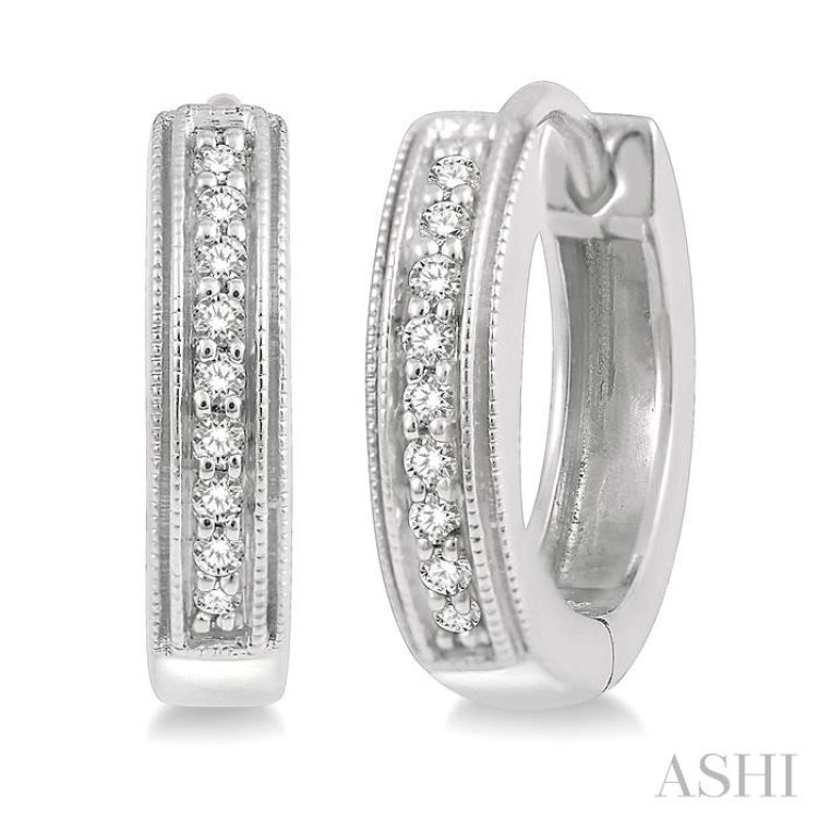 1/10 ctw Scooped Center Round Cut Diamond Huggie Petite Earrings in 10K White Gold