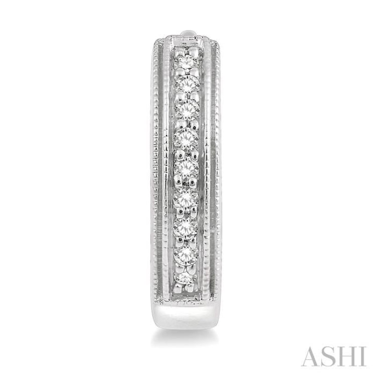1/10 ctw Scooped Center Round Cut Diamond Huggie Petite Earrings in 10K White Gold