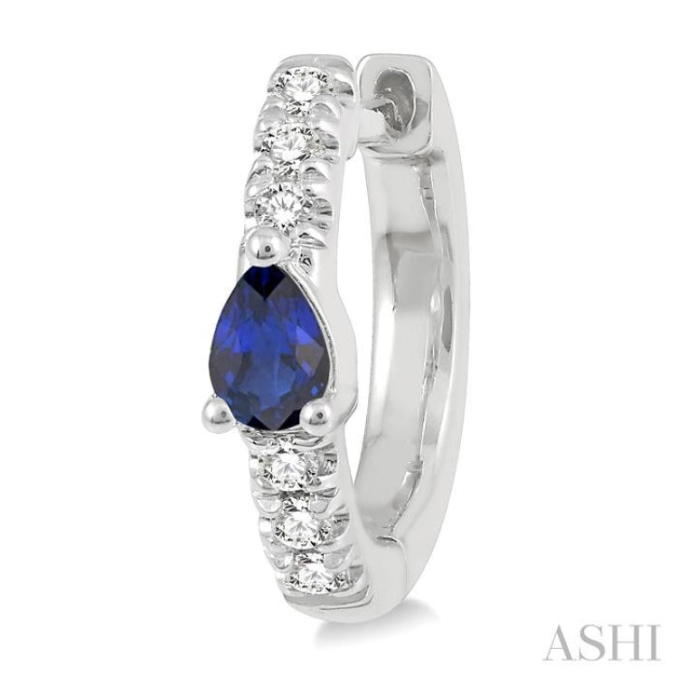 4X3 MM Pear Cut Sapphire and 1/10 Ctw Single Cut Diamond Petite Huggie Earrings in 10K White Gold