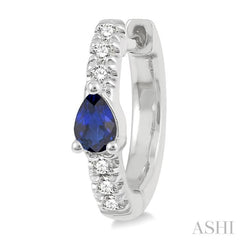 4X3 MM Pear Cut Sapphire and 1/10 Ctw Single Cut Diamond Petite Huggie Earrings in 10K White Gold