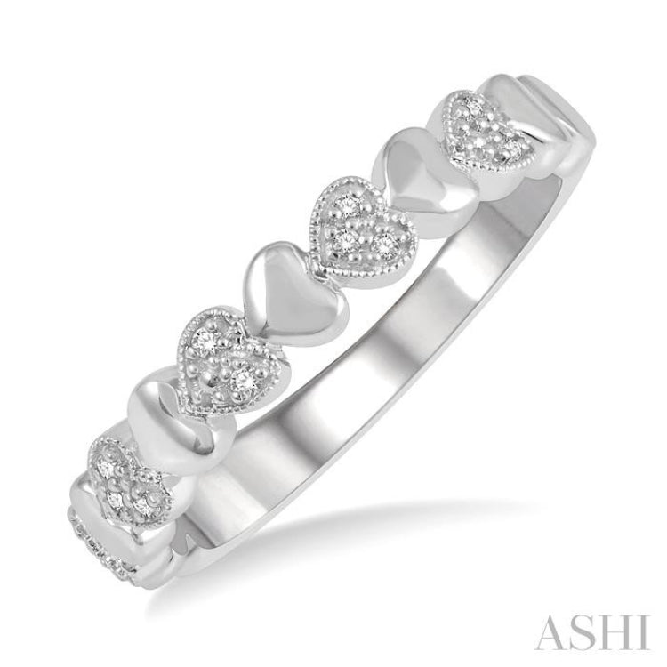 1/20 Ctw Mini Hearts Single Cut Diamond Fashion Band in Sterling Silver