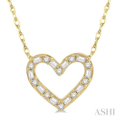 1/4 Ctw Heart Charm Baguette and Round Cut Diamond Pendant in 14K Yellow Gold