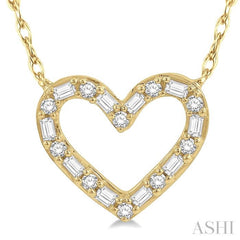 1/4 Ctw Heart Charm Baguette and Round Cut Diamond Pendant in 14K Yellow Gold