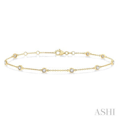 1/2 Ctw Circular Mount Round Cut Diamond Station Bracelet in 14K Yellow Gold