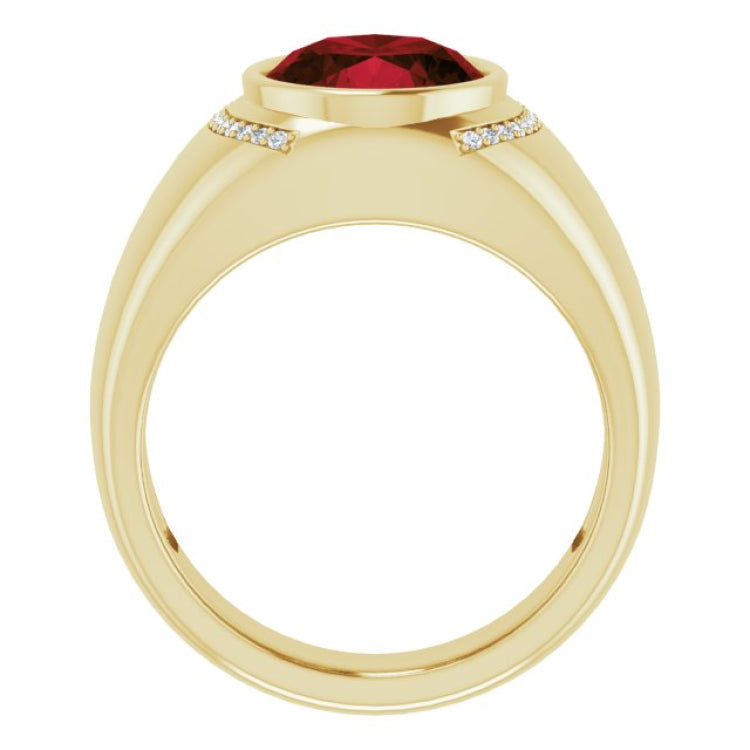 14K Yellow Natural Mozambique Garnet & 1/8 CTW Natural Diamond Ring