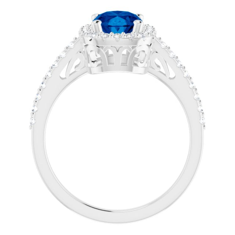 14K White Lab-Grown Blue Sapphire & 1/3 CTW Natural Diamond Ring