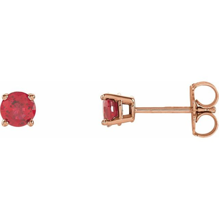 14K Rose 4 mm Lab-Grown Ruby Earrings
