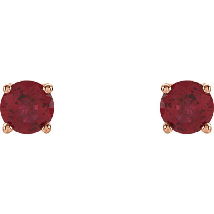14K Rose 4 mm Lab-Grown Ruby Earrings