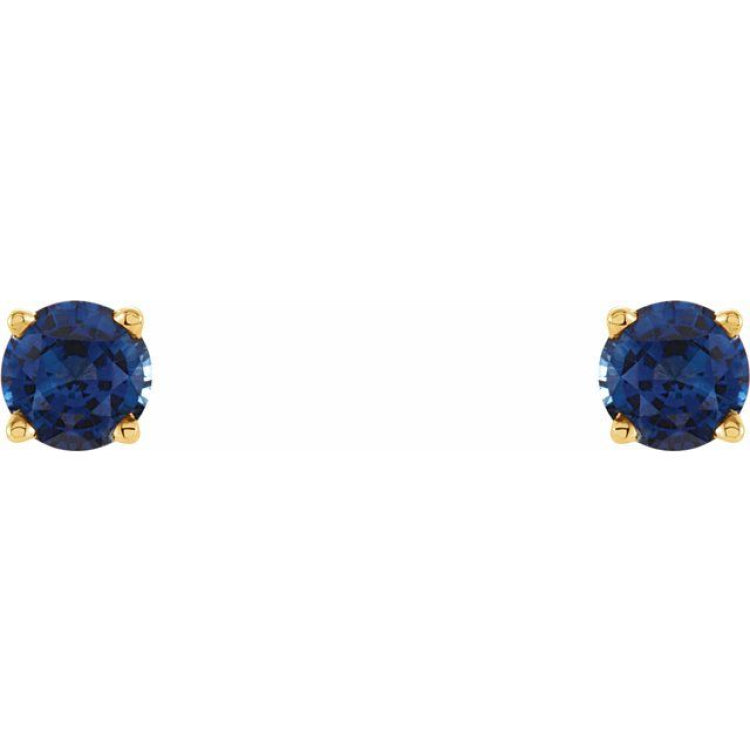 14K Yellow Gold 4 mm Lab-Grown Blue Sapphire Earrings