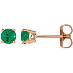 14K Rose Gold 4 mm Lab-Grown Emerald Earrings