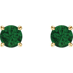 14K Yellow Gold 5 mm Lab-Grown Emerald Earrings