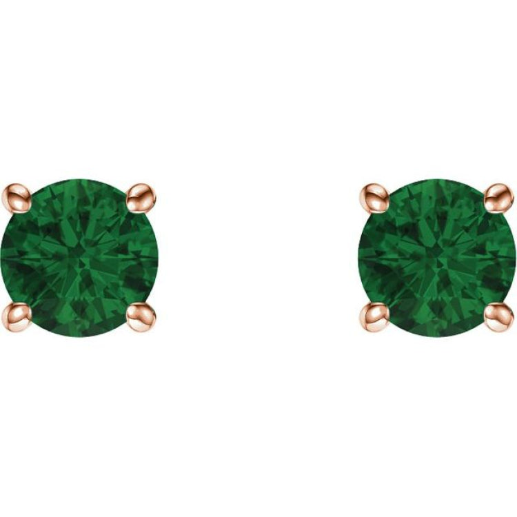 14K Rose 5 mm Lab-Grown Emerald Earrings