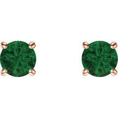 14K Rose Gold 5 mm Lab-Grown Emerald Earrings