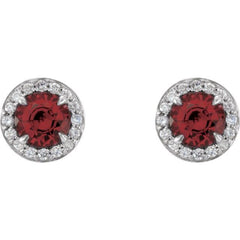 14K White 5 mm Natural Mozambique Garnet & 1/8 CTW Natural Diamond Earrings
