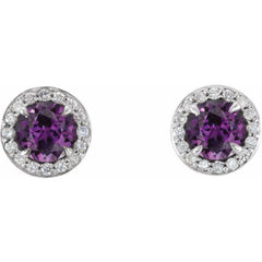 14K White 3.5 mm Lab-Grown Alexandrite & 1/8 CTW Natural Diamond Earrings