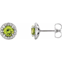 14K White 4 mm Natural Peridot & 1/10 CTW Natural Diamond Earrings
