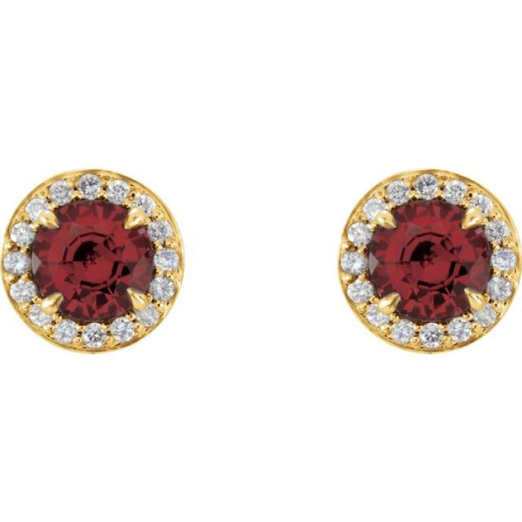 14K Yellow 4 mm Natural Mozambique Garnet & 1/10 CTW Natural Diamond Earrings