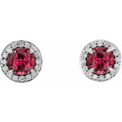 14K White 4.5 mm Lab-Grown Ruby & 1/6 CTW Natural Diamond Earrings