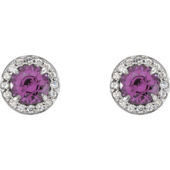 14K White 4.5 mm Natural Amethyst & 1/6 CTW Natural Diamond Earrings