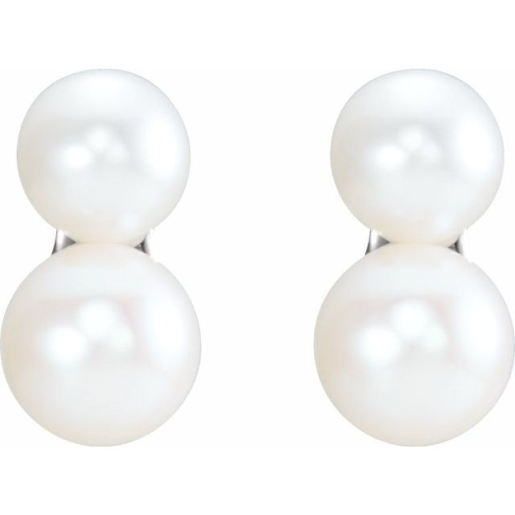 Platinum Cultured White Freshwater Pearl Ear Climbers