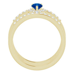 14K Yellow Lab-Grown Blue Sapphire & 1/3 CTW Natural Diamond Ring