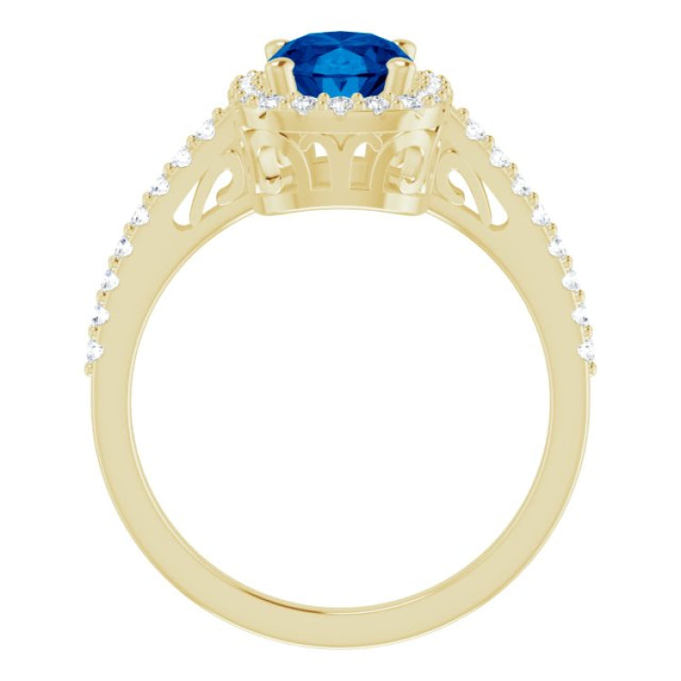 14K Yellow Lab-Grown Blue Sapphire & 1/3 CTW Natural Diamond Ring