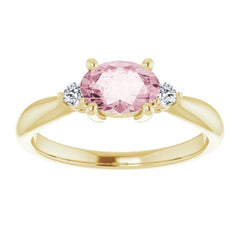14K Yellow 7x5 mm Oval Natural Pink Morganite & .08 CTW Natural Diamond Ring