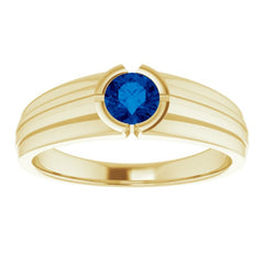 14K Yellow Lab-Grown Blue Sapphire Ring