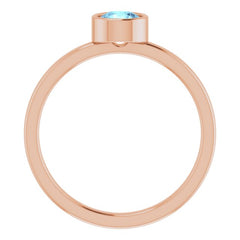 14K Rose 5 mm Natural Aquamarine Ring