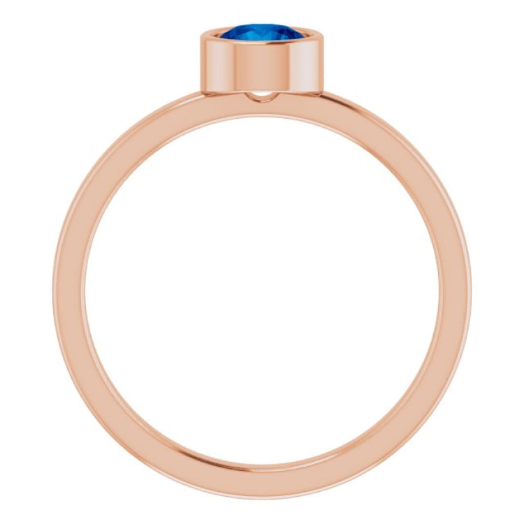 14K Rose 5 mm Lab-Grown Blue Sapphire Ring