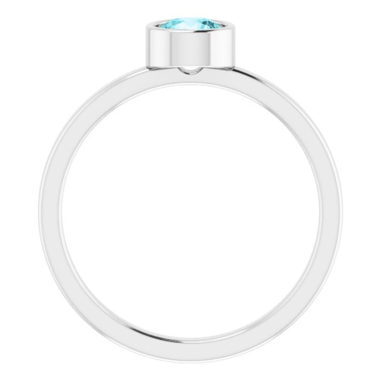 Platinum 5 mm Natural Blue Zircon Ring