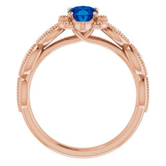 14K Rose Lab-Grown Blue Sapphire & 1/8 CTW Natural Diamond Ring