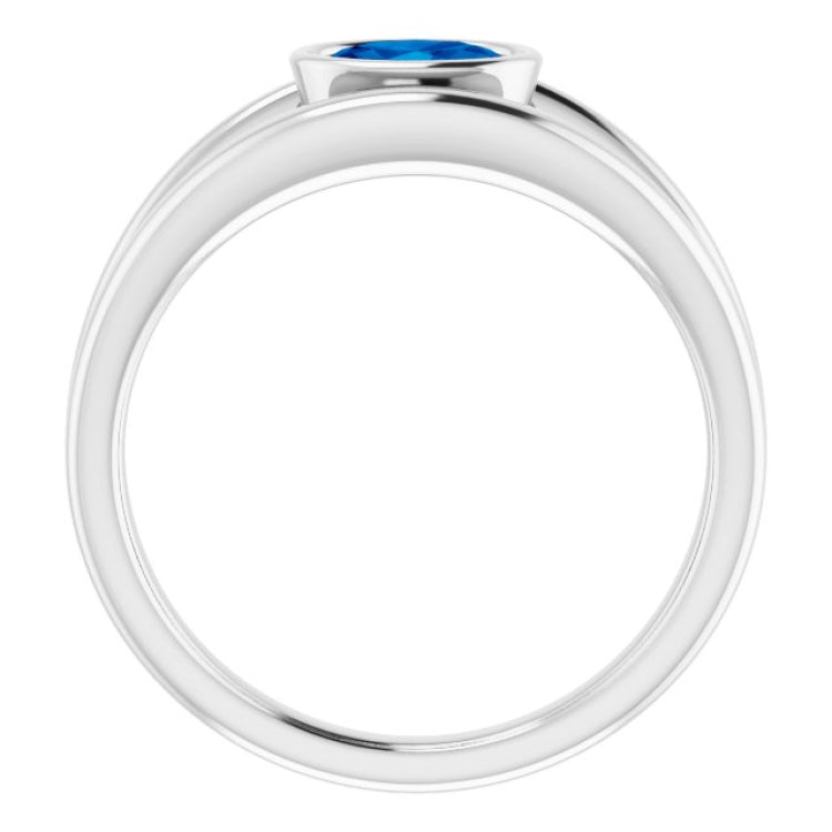 14K White Natural Blue Sapphire Ring