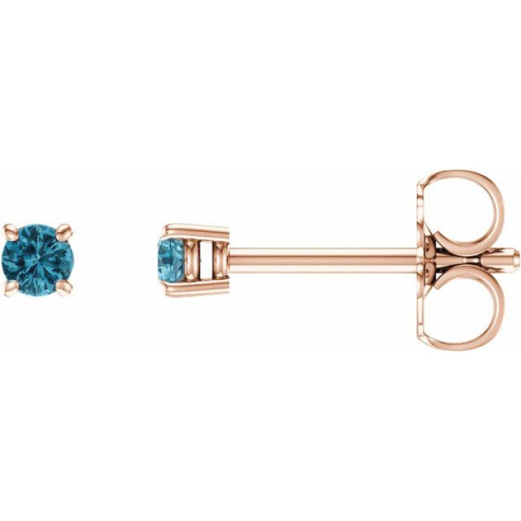 14K Rose Gold 2.5 mm Natural Blue Zircon Earrings