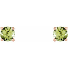 14K Rose 4 mm Natural Peridot Stud Earrings