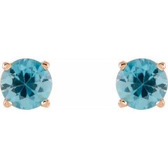 14K Rose 5 mm Natural Blue Zircon Stud Earrings