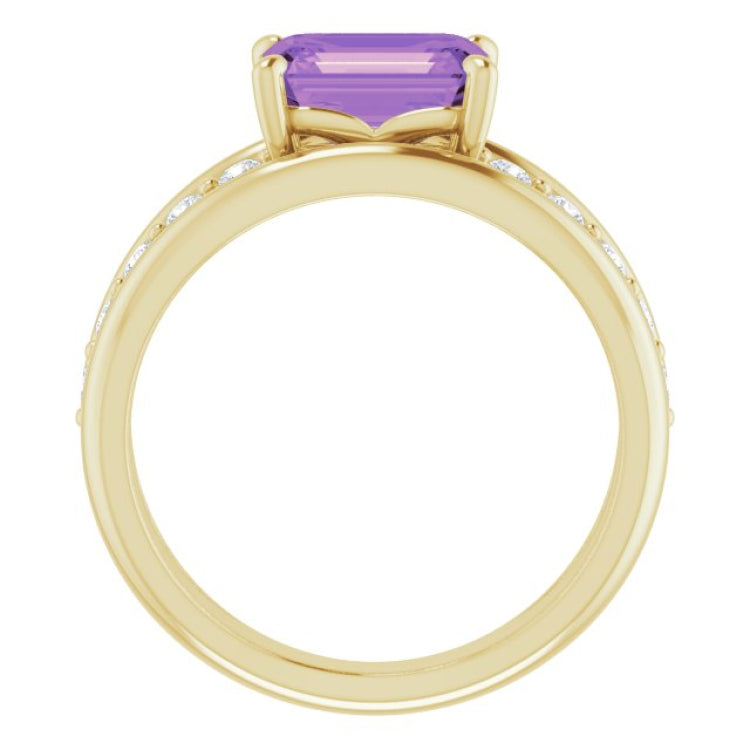 14K Yellow Natural Amethyst & 1/5 CTW Natural Diamond Ring