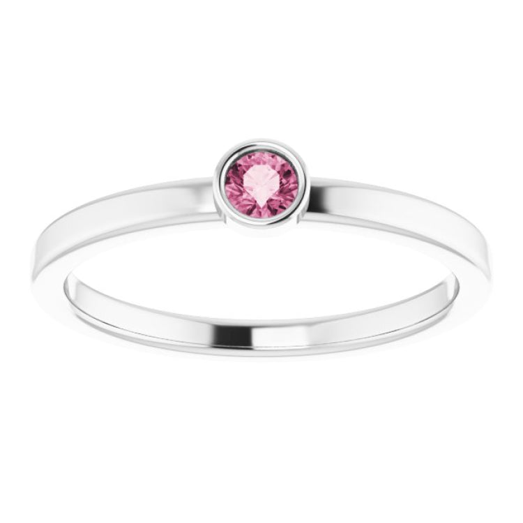 Platinum 3 mm Natural Pink Tourmaline Ring