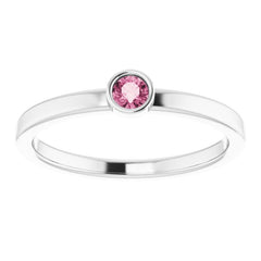 Platinum 3 mm Natural Pink Tourmaline Ring